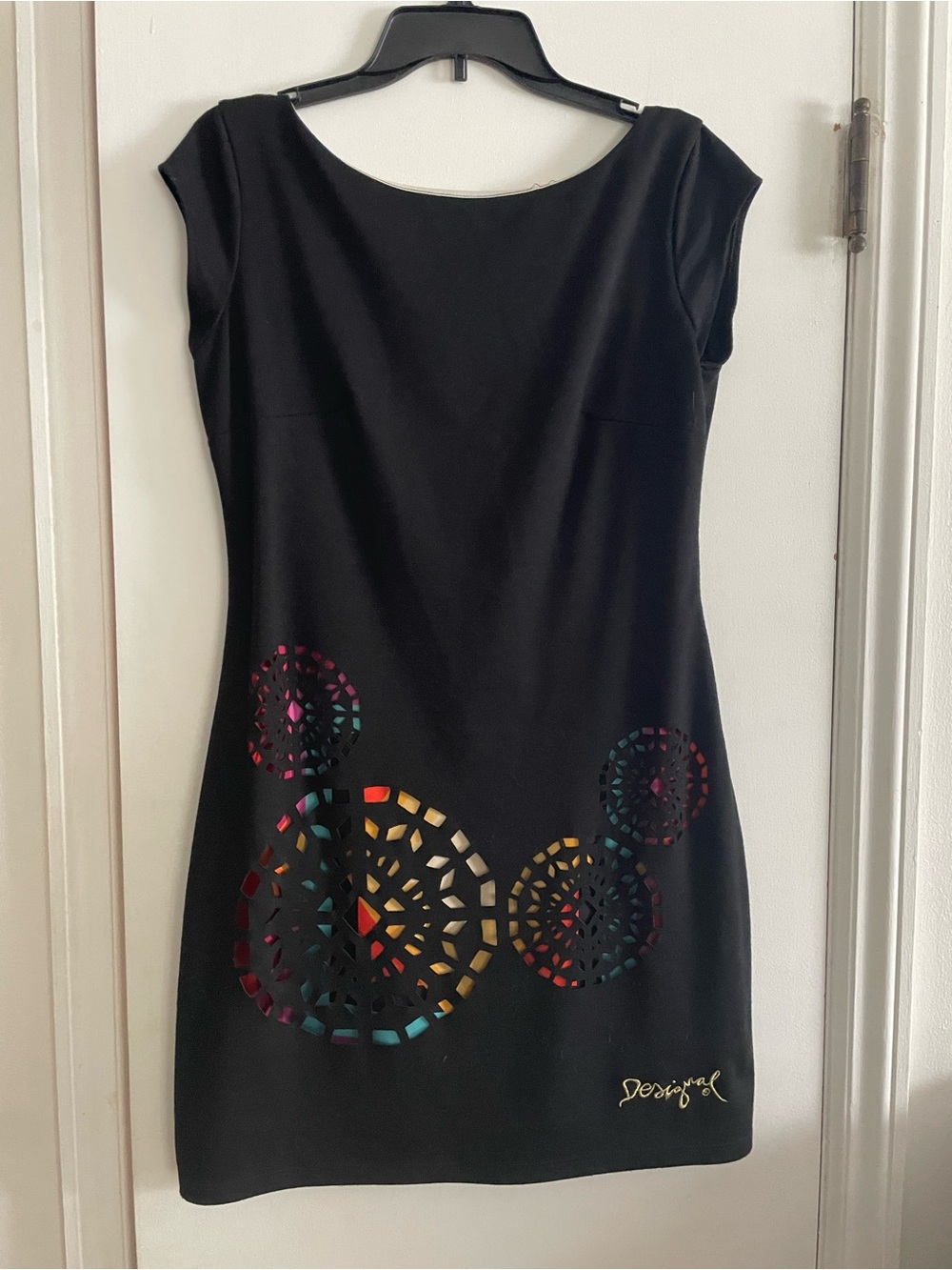 Desigual Black Mini Dress with Multicolor Circle Cutouts